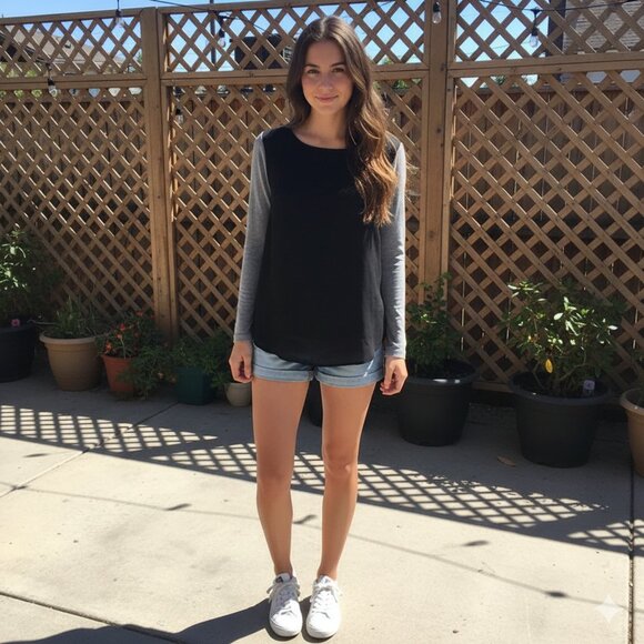 Forever 21 Women's Baseball Top Long Sleeve Sheer Black Grey Size Small - Picture 3 of 13